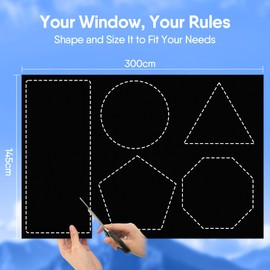 XURISEN Blackout Blind, 100% Blackout Blind Stick on for Windows, No Drill Portable Blackout Blind Curtain Cut to Any Size Shape for Bedroom Travel RV Car (299*𝟏𝟒𝟓𝐜𝐦)