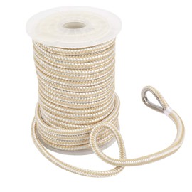NovelBee 3/8 Inch X 200 Feet Double Braid Nylon Anchor Line with Stainless Steel Thimble and Plastic Chuck (White/Gold)