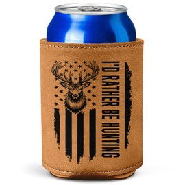 Christmas Hunting Gifts for Men – Leather Beer Can Cooler – Christmas, Birthday Gift for Hunters – Hunting Present for Dad, Husband, or Friend – Durable Collapsible Leather Can Holder