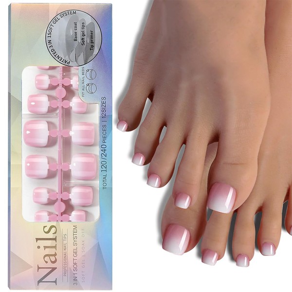 JYNVO 120pcs Press on Toenails Französisch Stil