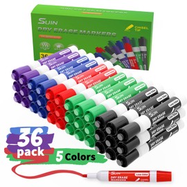 SUIN Dry-Erase-Markers, Chisel Tip - Whiteboard Markers, Low Odor Dry Erase Markers, Chisel Tip Markers, Whiteboard Marker, White Borad Dry Erase Markers, Assorted 5 Colors, 36 Count