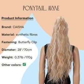 CAISHA 70 cm Extra Long Voluminous Wavy Clip-In Hairpiece Ponytail Braid Heat Resistant Synthetic Blonde Mix Streaked H722