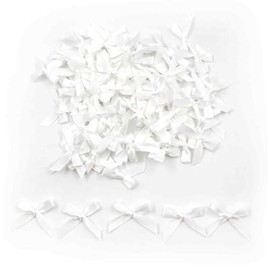 100Pcs Mini Bows, White Satin Ribbon Bows for Sewing Scrapbooking Christmas Wedding Gift Wrapping Candy Treat Bags Decoration(4 x 4.5cm)