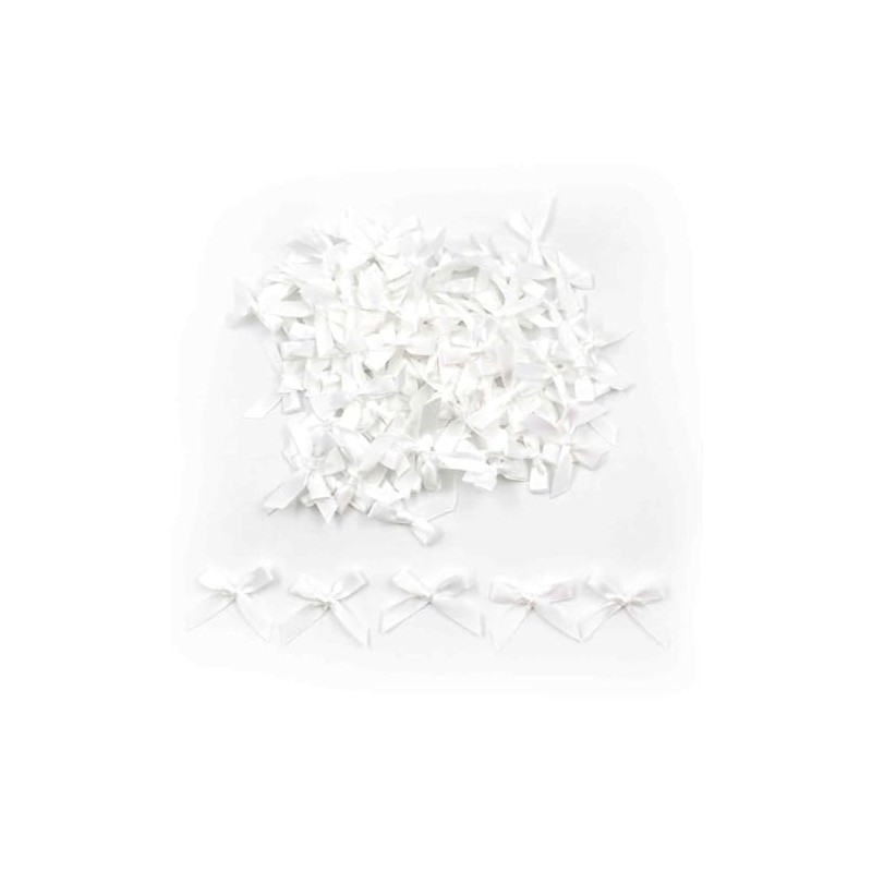 100Pcs Mini Bows, White Satin Ribbon Bows for Sewing Scrapbooking