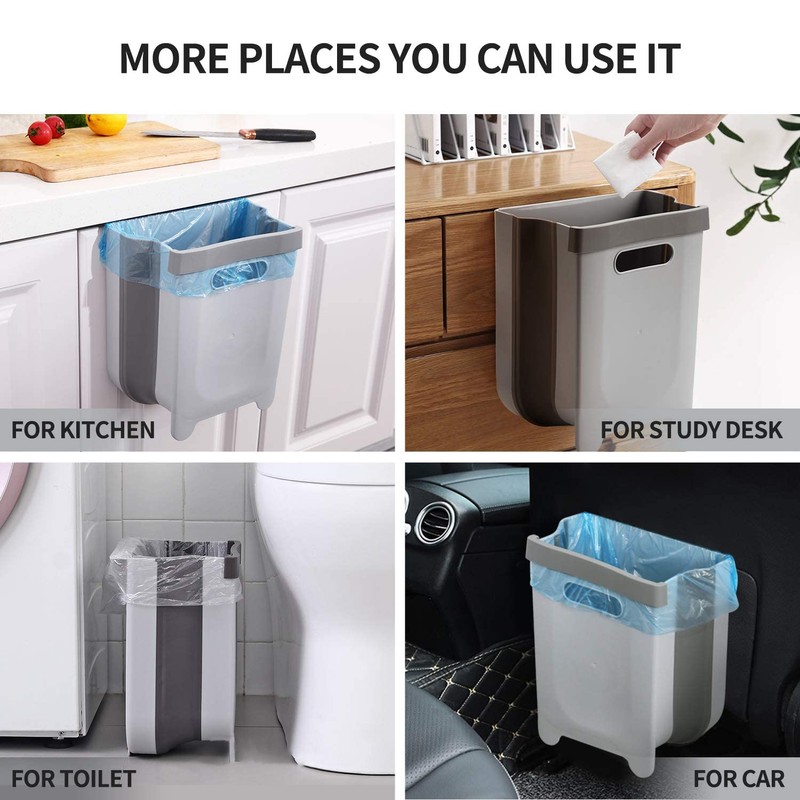 Auhafaly Hanging Collapsible Trash Can - 9L Wall Mounted Foldable