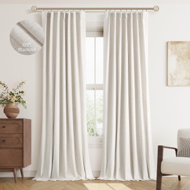 Jowels Cream Linen Pinch Pleated Curtains for Bedroom, Pinch Pleat Blackout Curtains 120 Inches 2 Panels, Modern Linen Blackout Curtains Thermal Insulated Pleated Curtains with Hooks,W40 x L120