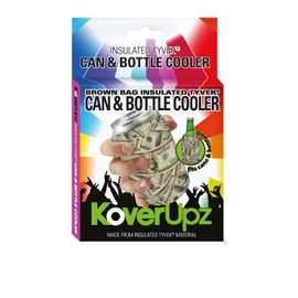 TYVEK BROWN BAG ARTWORK INSULATED CAN & BOTTLE COOLER SLEEVE SOFT REUSABLE COLLAPSIBLE COOLIE FOR PARTIES, EVENTS OR WEDDINGS BUM COLD DRINK THERMAL INSULATOR (Cash Money)