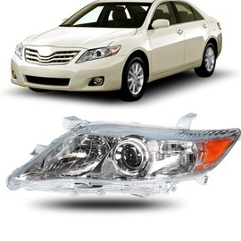 WFLNHB Driver Side Headlight Assembly Replacement for Toyota Camry 2010-2011 Headlights Halogen Projector Chrome Clear TO2502191 81150-06500