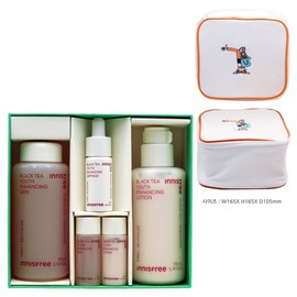 Innisfree Black Tea Youth Enhancing Skin Care Set + Play Green Cosmetic Pouch (Yellow) / 이니스프리 블랙티 유스 인핸싱 스킨 케어 세트+플레이그린 화장품 파우치 (옐로우)