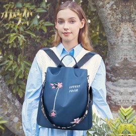 NICOLE & DORIS Women Fashion Backpack Anti Theft Rucksack Lightweight Casual Daypack Ladies Embroidered Handbags Convertible Backpack for Travel School Daily Blue