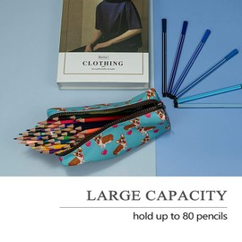 LParkin Corgi Dogs Students Super Large Capacity Canvas Pencil Case Pen Bag Pouch Stationary Case Makeup Cosmetic Bag (Blue)