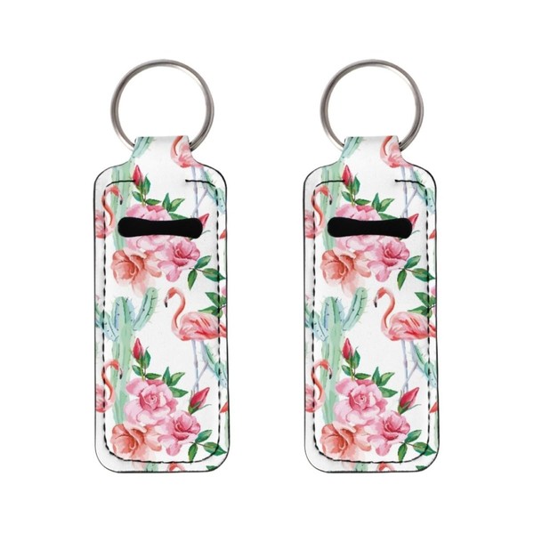 ENLACHIC 2Pcs Flamingo Print Chapstick Holder Keychain Bulk Lip Balm