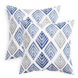 CaliTime Throw Pillow Cases Pack of 2 Cozy Fleece Two-Tone Geometric Tree Leaves Decorative Cushion Covers for Couch Bed Sofa Farmhouse Decoration 18 X 18 Inches Navy Blue Grey