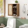 RUSTOWN Boho Rattan Wall Cabinet, Midcentury Bathroom Cabinet with Sliding