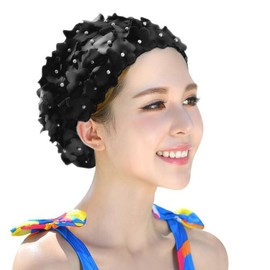 Floral Swimming Cap Women Swimming Cap for Long Hair Short Hair Vintage Swimming Cap Hat Flower Bathing Cap Super Elastic Swim Caps Lightweight Swim Hat Shower Cap Diving Hat for Women Ladies Teens