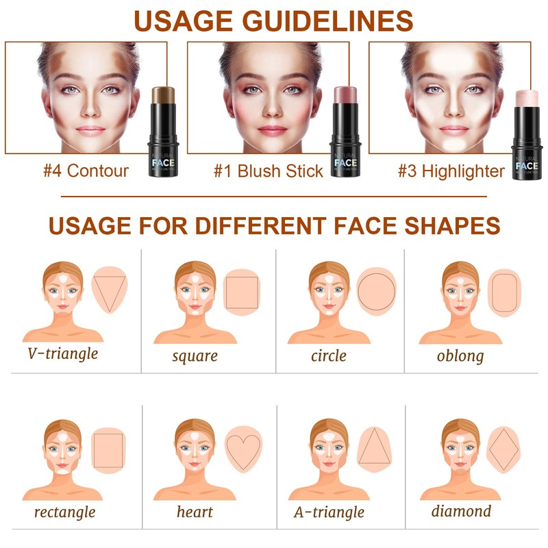 Lezero 3Pcs Contour Stick Makeup Kit, Shades with Highlighter, Blush