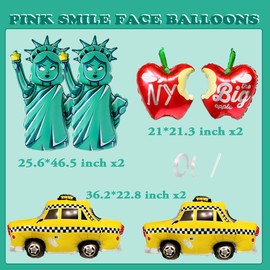 New York Statue of Liberty NYC Apple Taxi Balloons USA New York City Transportation Patriotic 4th Fourth of July I Love NY Theme Balloons Decor Birthday Party Decorations Supplies