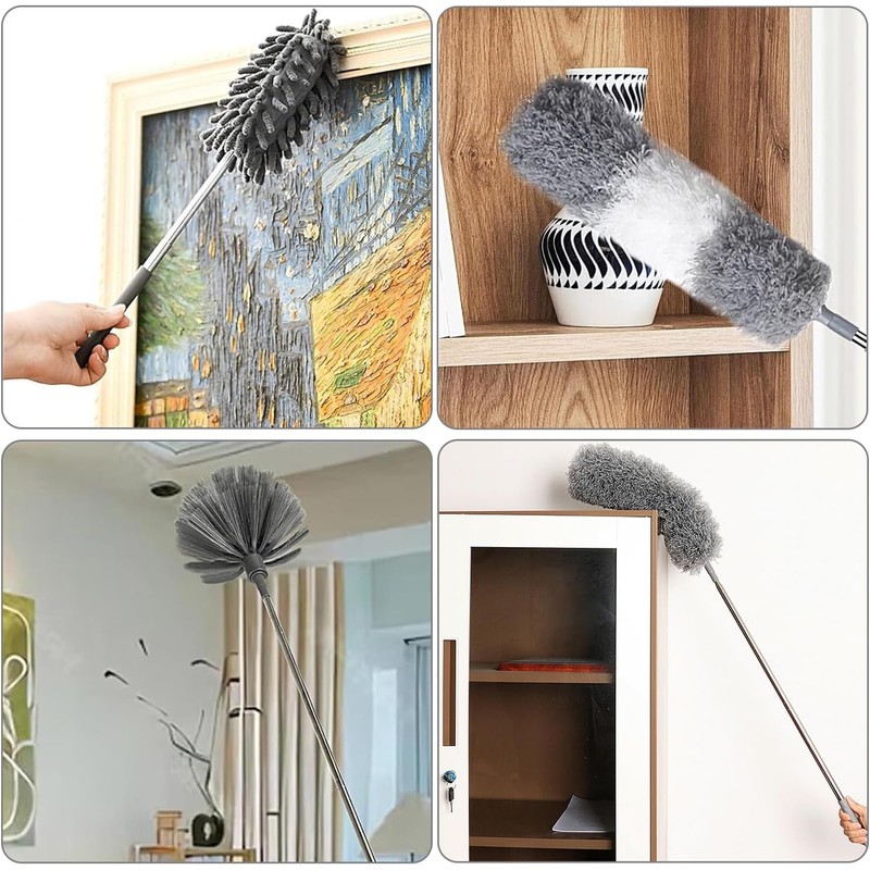 8 en 1 Plumero de Limpieza Reutilizable, Plumero Extensible para