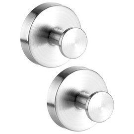 Benvo Suction Cup Hooks No Drill Hooks Stainless Steel Hanging Hooks for Shower, Bathroom, Kitchen to Hang Towels, Robes, Loofah, Waterproof Hooks Mounting on Glass Doors Tile Mirrors(2 Pack, Silver)