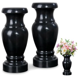 Cemetery Vase, Granite Grave Vase Memorial Stone Vases for Home Tabletop, Artificial or Fresh Flowers, Cemetery Grave Headstone Decorations (2Pcs, Black), No Draining Hole