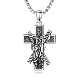 ROMANTICWORK Saint Andrew Necklace 925 Sterling Silver St Andrew Cross Pendant Amulet Jewelry for Men Husband Birthday Christmas