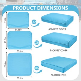 Cethytirko 14 Piece Outdoor Patio Waterproof Cushion Covers, Fits 6-Seat Wicker Rattan Sectional Couch Chair Furniture Cover Replacement Set - Fade-Resistant Patio Cushion Covers with Zipper