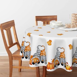 Artoid Mode Maple Leaves Pumpkins Gnome Autumn Table Cloth, Round 140 cm Fall Decorative Table Cover Protector For Party Home Table Decorations