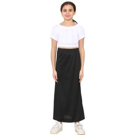 Loxdonz Girls Casual High Waist Maxi Skirt Kids Long Summer Skirts (US, Age, 13 Years, Black)