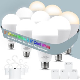 ALUOCYI 9 Pack Rechargeable Light Bulbs, Battery Emergency Light Bulb 9W 1200mAh,Pack with 2 Colors,Battery Backup Light Bulb for Home Power Failure,Thunderstorm,Hurricane