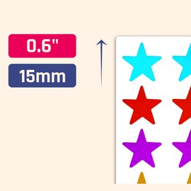 8 Colours, 1000 Pack, Foil Star Metallic Stickers, 15mm