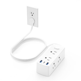 Short Extension Cord 1ft - Olcorife Flat Plug Power Strip with 6 Outlets 3 USB Ports(1 USB C), Small Outlet Extender for Travel Dorm Room Essentials, White