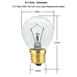 Lava Lamp Bulb 25 Watt, S11 E17 Base 120 Volt The Lava Original Replacement Bulb for 14.5 Inch Glitter and Lava Lamps - Dimmable - Warm White (6 Pack)