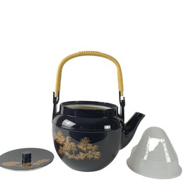 JapanBargain 1628, Medium Size Teapot Japanese Plastic Melamine Unbreakable Tea pot for Home or Restaurant, Black Color Lacquered with Bamboo Pattern, Made in Japan, 22 Ounce