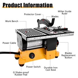 Vevitts 4" Mini Table Saw, 60W 110V Portable Miter Saw Table Saw Bench Electric Cutting Machine for DIY Handmade Woodworking Crafts, with 3 Blades