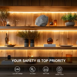 BUNACET COB LED Strip Light 40ft/12m (1 Roll) Warm White 3000K High Lumen CRI 90+ with UL Listed Power Adapter RF Remote for Bedroom Counter Under Cabinet Kitchen Projects