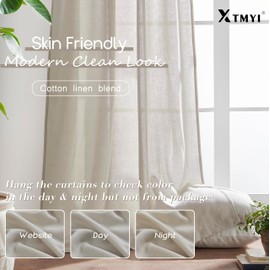 XTMYI Oatmeal Beige Country Curtains for Living Room,Sheer Linen Curtains for Bedroom 102 Inches Long,70 Inches Wide