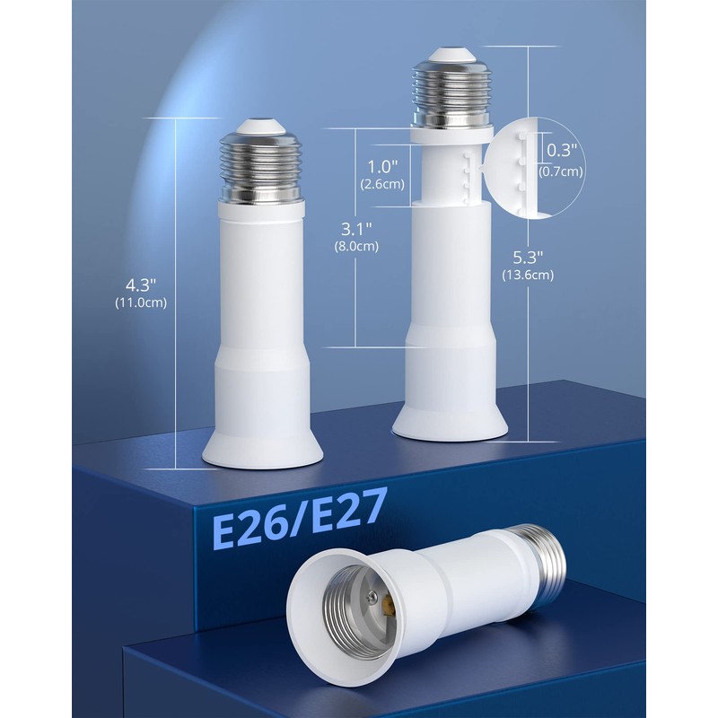 JACKYLED E26 Light Socket Extender 4-Level Extendable, 3.1-4.3in/8-11cm Extension E26/E27