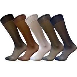 Uaussi 5 Pairs Mens Silk Sheer Socks OTC Ultra Thin Nylon Dress Sock Daily Casual Stockings Work Business Sox, Pinstripe Black+navy+white+grey+coffee, One Size