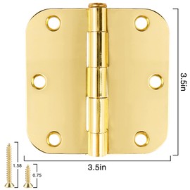 Door Hinges Polished Brass 3.5 Inch Door Hinges Gold 6 Pack 5/8" Radius Corners 3-1/2 Interior Door Hinge for Doors Bedroom Yellow Shiny Luxury Residential Door Hardware Bright Brass Hinge JIW