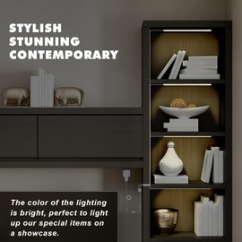 JUSJUBR 4x12 Inch Natural White 4500K Shelf Lights, Dimmable Shelf Lighting with Memory Function, Ultra-Thin Black LED Light Bars for Cabinet, Display Case and Bookshelf