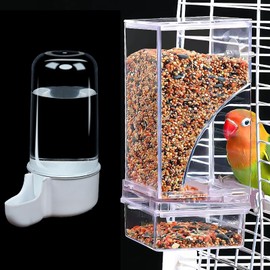 YouXiaor Automatic Bird Feeder, 2 Pieces, Automatic Feeder Birds and Water Dispenser, Transparent Acrylic Bird Feeder for Birds, Parrots, Budgies, Canaries