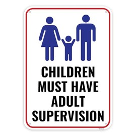 1PC Pool Safety Sign, 14 x 10 Inches - Aluminum - Adult Supervision Required Pool Rules Warning Signs