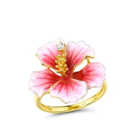 Santuzza 925 Sterling Silver Peony Ring Cubic Zirconia Enamel Pink Flower Ring 14K Gold Plated Fine Jewelry Gift for Women (6)