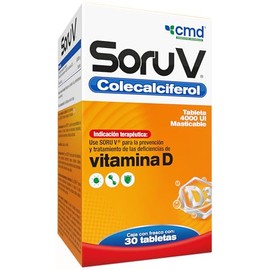 CMD - SORU V - Colecalciferol (Vitamina D) - Medicamento Vitamínico - 1 Caja con 1 Frasco de 30 Tabletas (INDIVIDUAL)