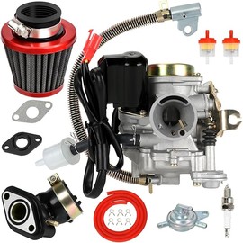GY6 50cc Carburetor PD18J Carb Kit Compatible with Tao tao 49cc 50 ATM50 Pony VIP Most Chinese Scooter Moped 139QMB 4-Stroke Engine Roketa Jonway Lance ATV Go Kart Parts with Fuel Line