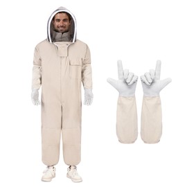 Bee Suits for Men Women Sting Proof,Beekeeping Suit Beekeeper Suit with Beekeeping Gloves & Veil Hood(Shallow Coffee, XL)