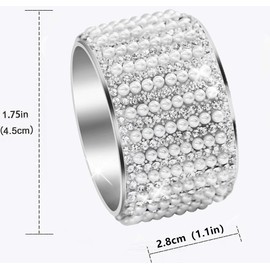 RAYYXP Rhinestone Silver Napkin Rings Set of 6,Pearl Crystal Napkin Holder Diamond Serviette Buckles for Dinner Table Decoration Parties Weddings for Everyday Decor (Silver Diamond Pearl, 12)