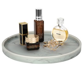 Emibele Vanity Tray, Resin Round Tray Decorative Storage Organizer for Bathroom Toilet Tank Bedroom Kitchen Countertop, Jewelry Storage Dresser for Candle,Lotion Bottle,Cosmetics, Matte Ink Grey