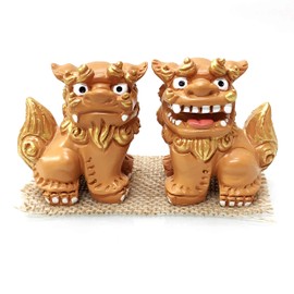 Okinawa Souvenir Lion-Dog Figurine Mini Entrance Pair Rakuten Lion-Dog (Brown)