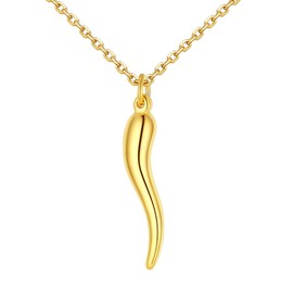 U7 Italian Horn Pendant Necklace, Gold Plated Corno Horn Necklaces, Lucky Charm Protection Jewelry for Men Women